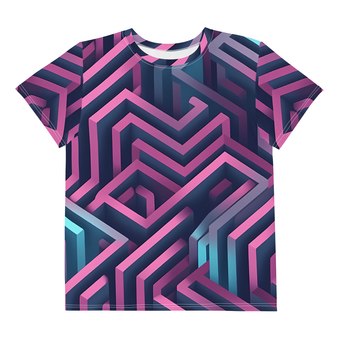 3D Maze Illusion | 3D Patterns | All-Over Print Youth Crew Neck T-shirt - #4