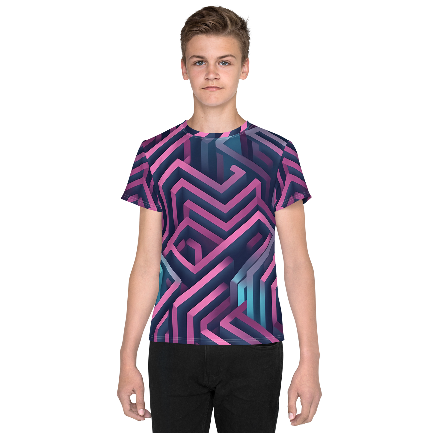 3D Maze Illusion | 3D Patterns | All-Over Print Youth Crew Neck T-shirt - #4