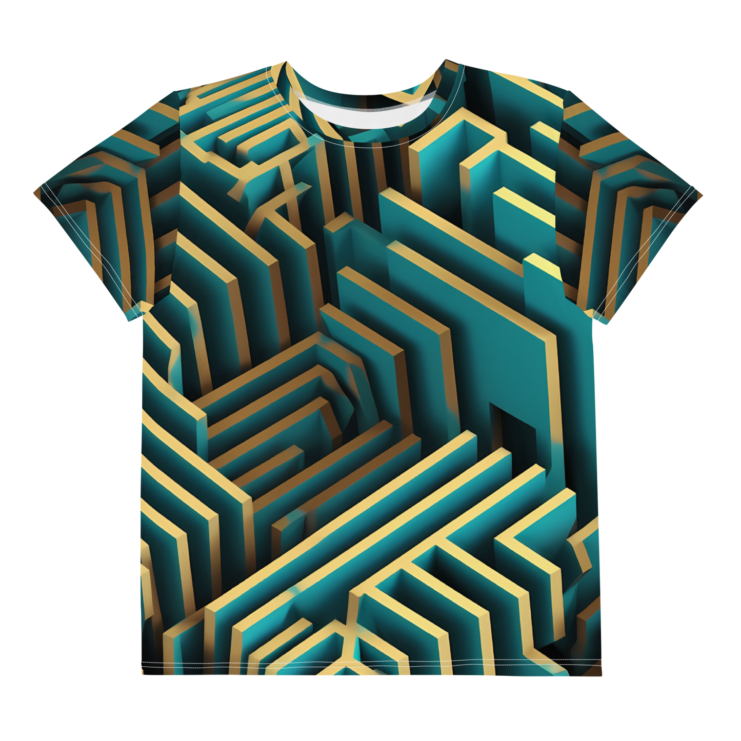 3D Maze Illusion | 3D Patterns | All-Over Print Youth Crew Neck T-shirt - #5