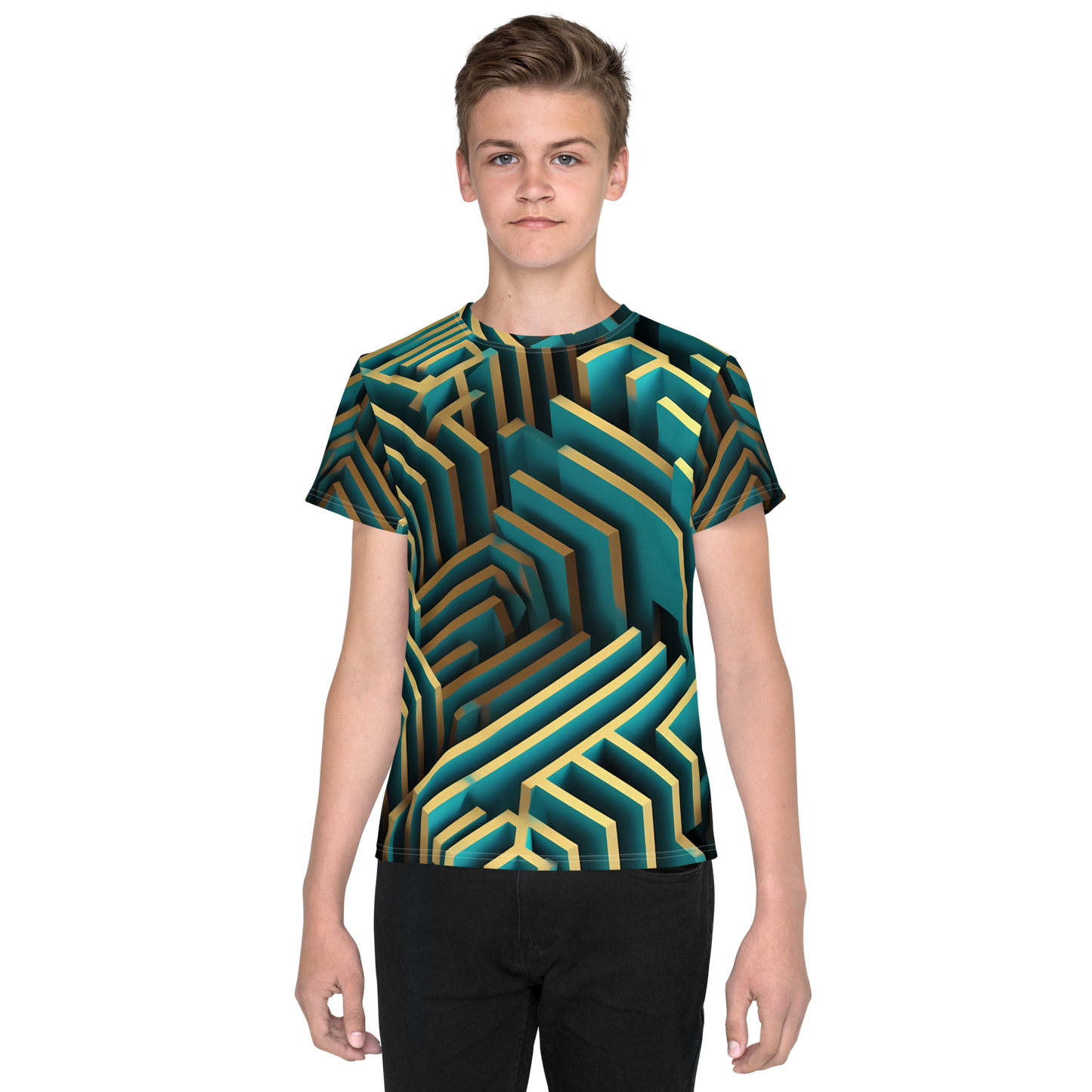 3D Maze Illusion | 3D Patterns | All-Over Print Youth Crew Neck T-shirt - #5