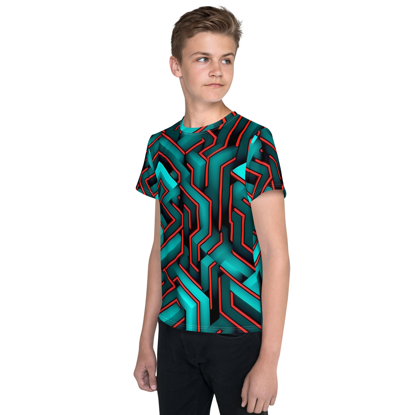 3D Maze Illusion | 3D Patterns | All-Over Print Youth Crew Neck T-shirt - #2