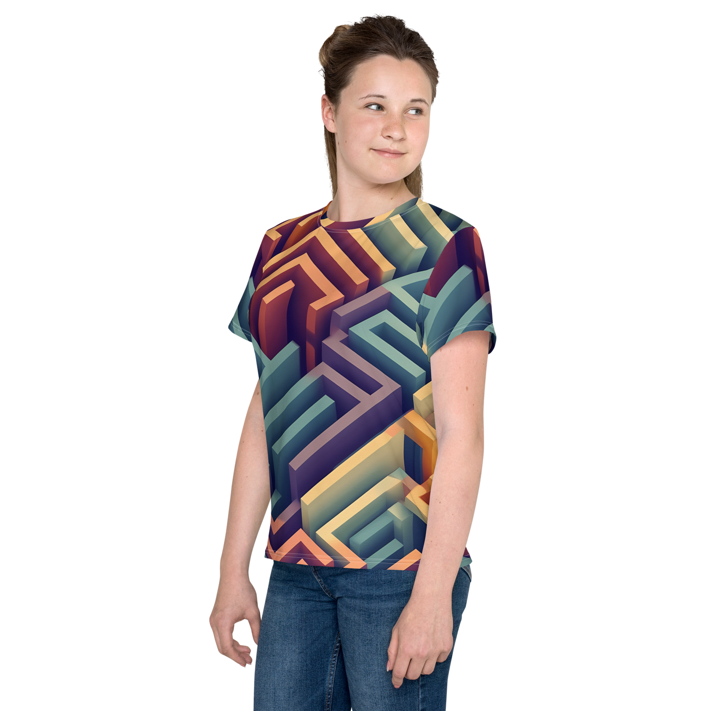 3D Maze Illusion | 3D Patterns | All-Over Print Youth Crew Neck T-shirt - #3