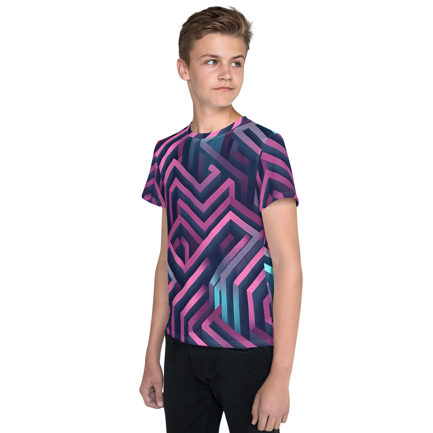 3D Maze Illusion | 3D Patterns | All-Over Print Youth Crew Neck T-shirt - #4