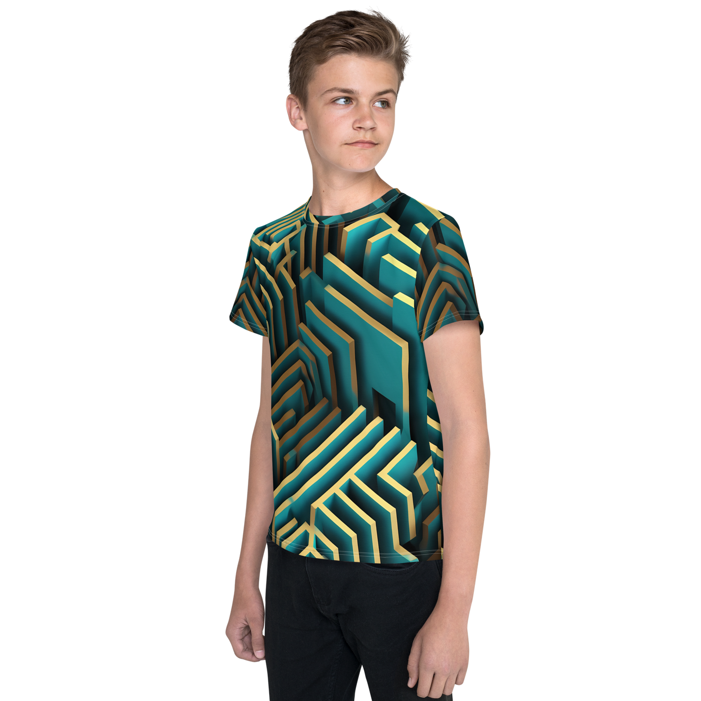 3D Maze Illusion | 3D Patterns | All-Over Print Youth Crew Neck T-shirt - #5