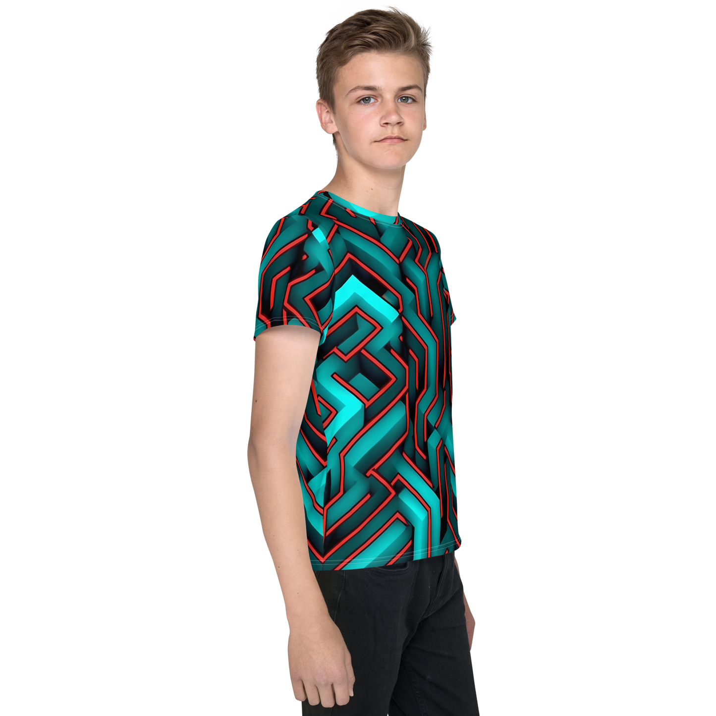 3D Maze Illusion | 3D Patterns | All-Over Print Youth Crew Neck T-shirt - #2