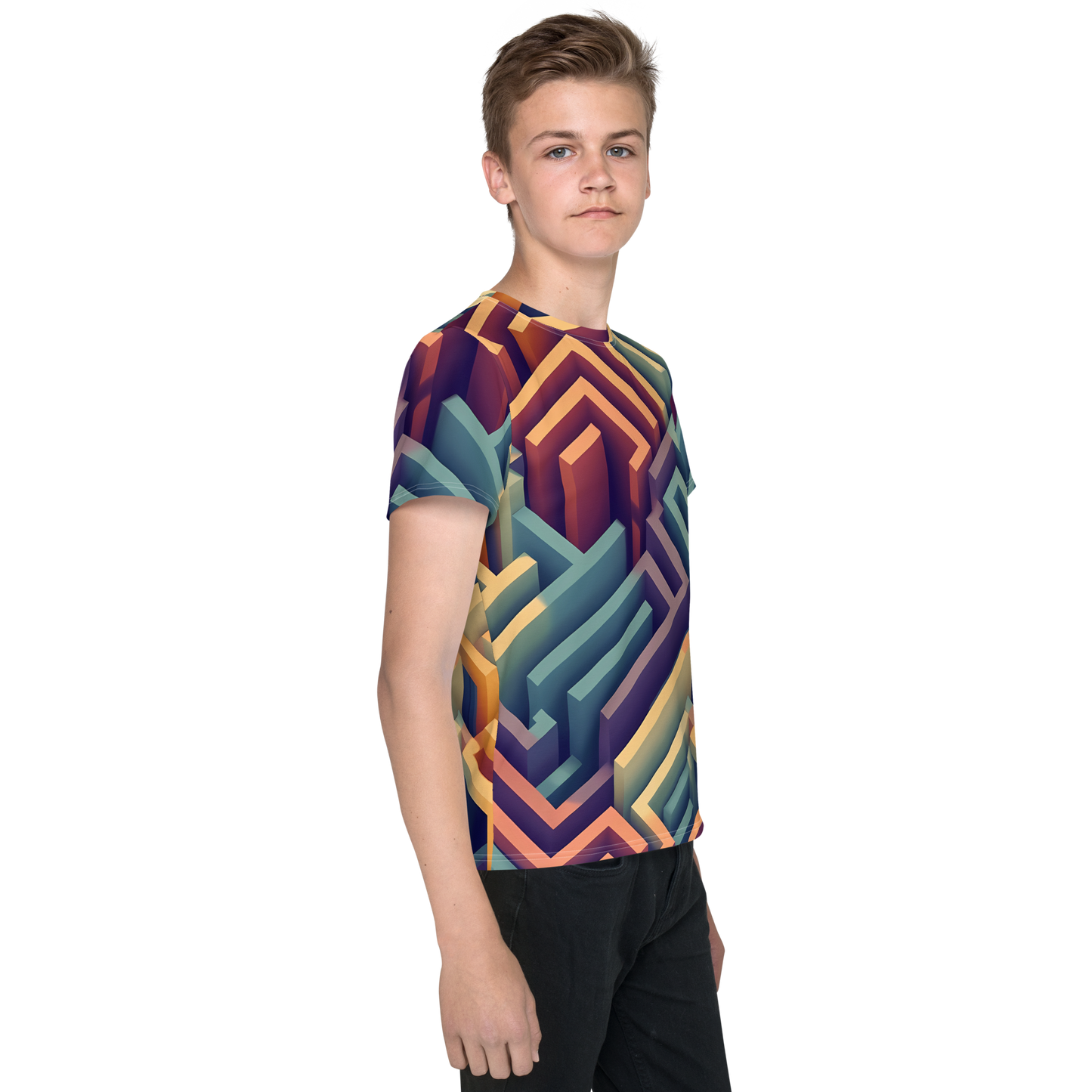 3D Maze Illusion | 3D Patterns | All-Over Print Youth Crew Neck T-shirt - #3