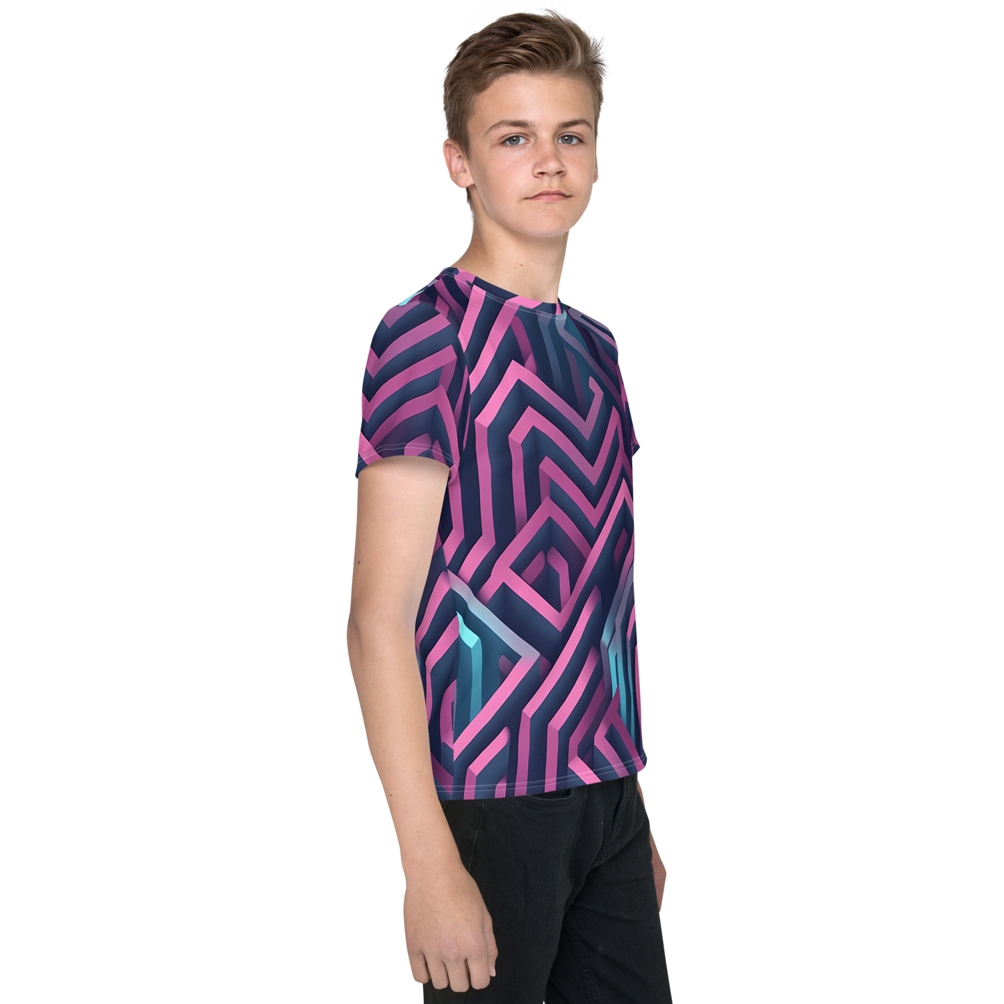 3D Maze Illusion | 3D Patterns | All-Over Print Youth Crew Neck T-shirt - #4