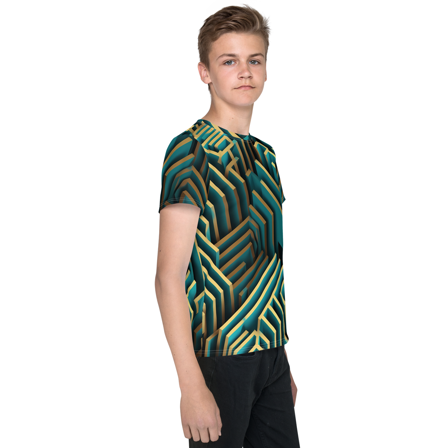 3D Maze Illusion | 3D Patterns | All-Over Print Youth Crew Neck T-shirt - #5