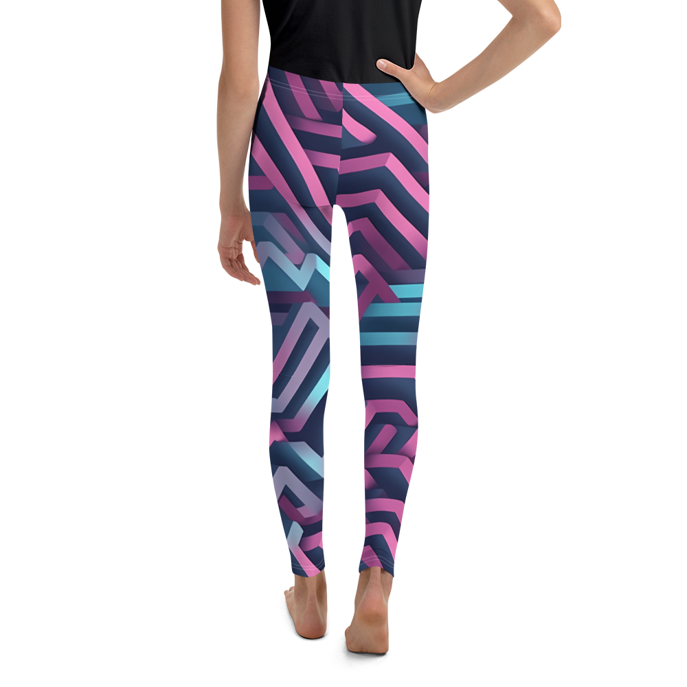 3D Maze Illusion | 3D Patterns | All-Over Print Youth Leggings - #4