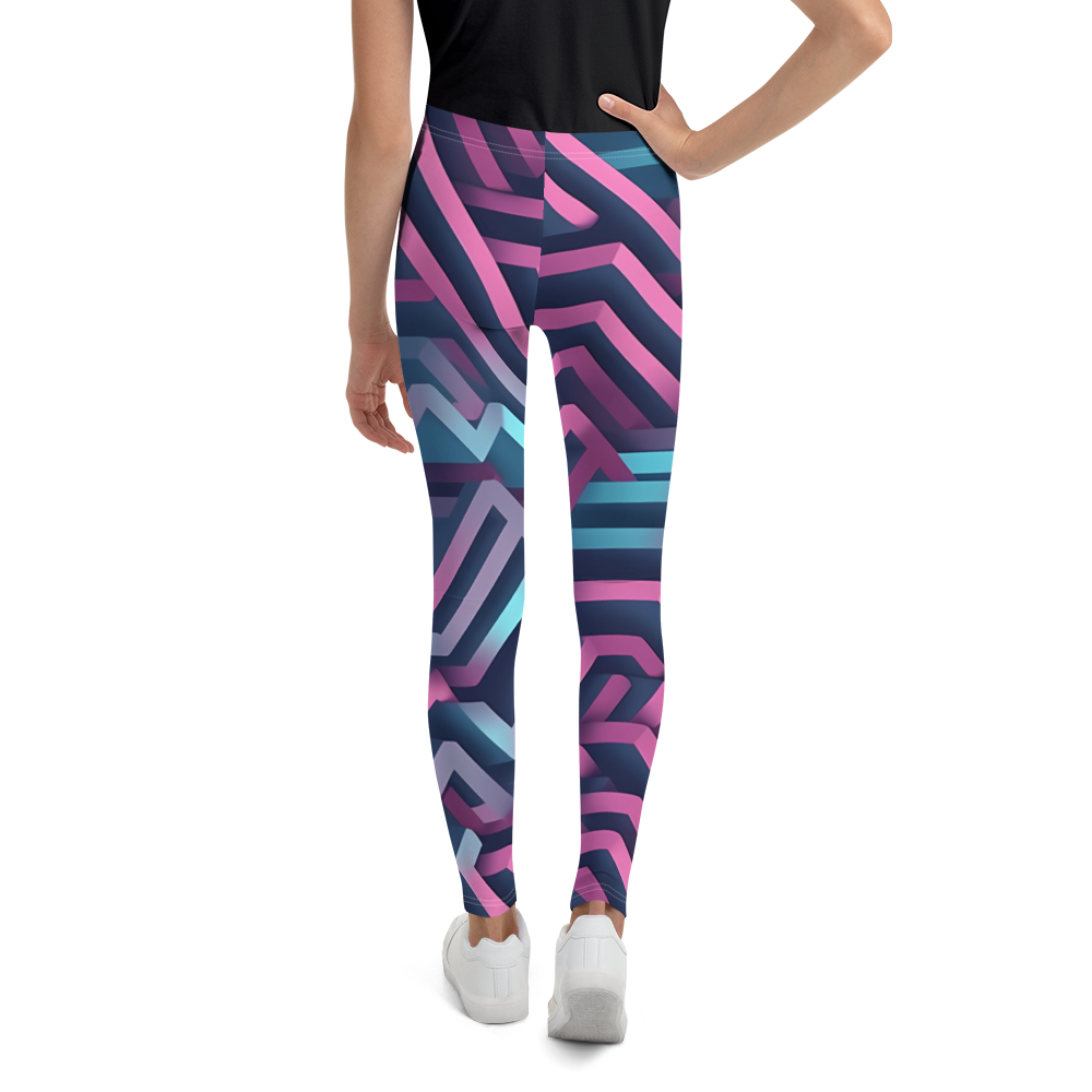 3D Maze Illusion | 3D Patterns | All-Over Print Youth Leggings - #4