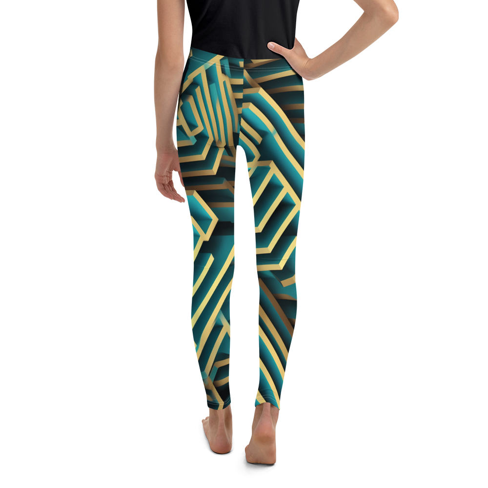 3D Maze Illusion | 3D Patterns | All-Over Print Youth Leggings - #5