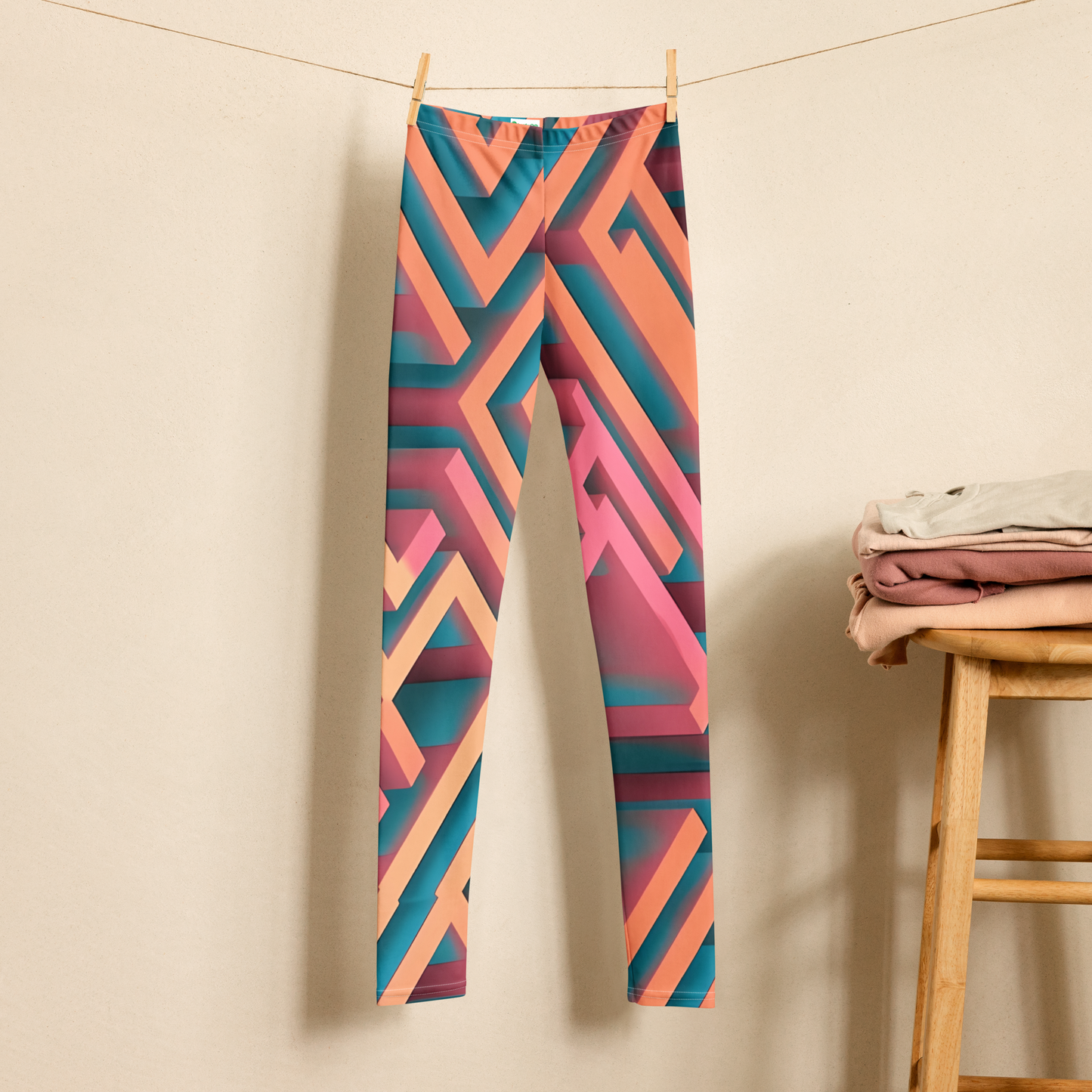 3D Maze Illusion | 3D Patterns | All-Over Print Youth Leggings - #1