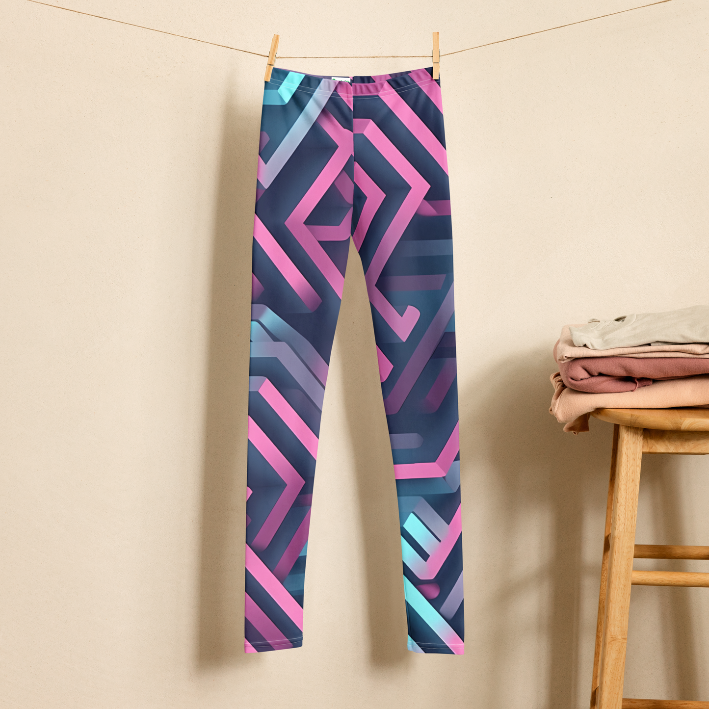 3D Maze Illusion | 3D Patterns | All-Over Print Youth Leggings - #4