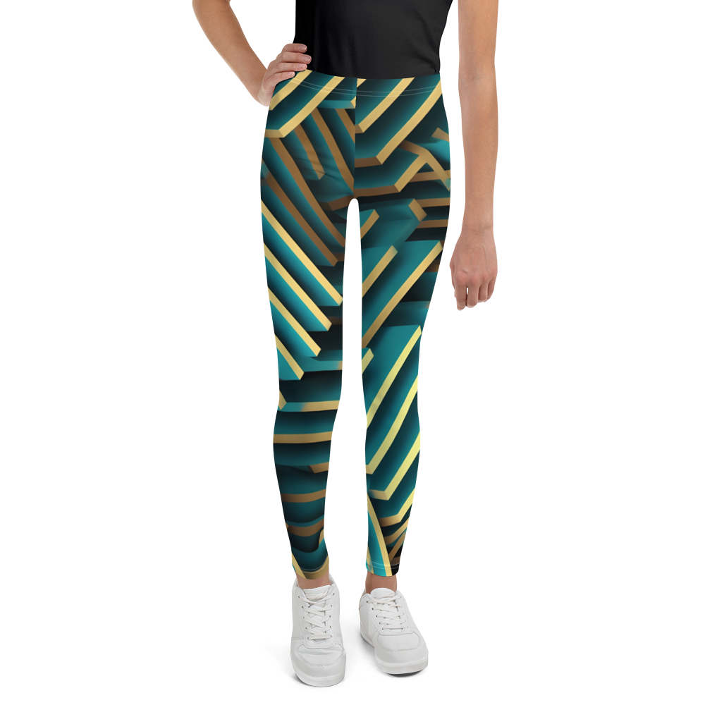 3D Maze Illusion | 3D Patterns | All-Over Print Youth Leggings - #5