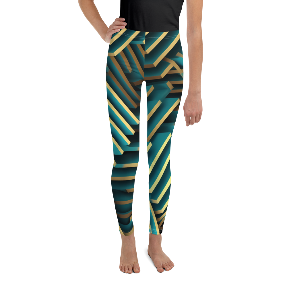 3D Maze Illusion | 3D Patterns | All-Over Print Youth Leggings - #5