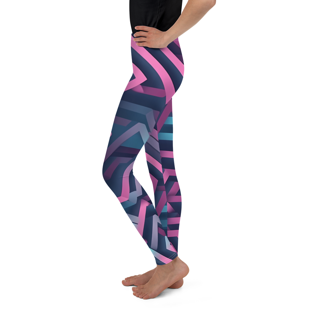 3D Maze Illusion | 3D Patterns | All-Over Print Youth Leggings - #4