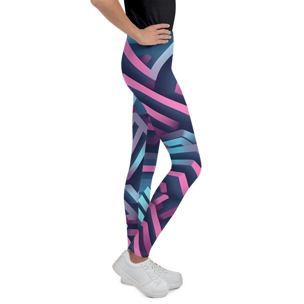 3D Maze Illusion | 3D Patterns | All-Over Print Youth Leggings - #4