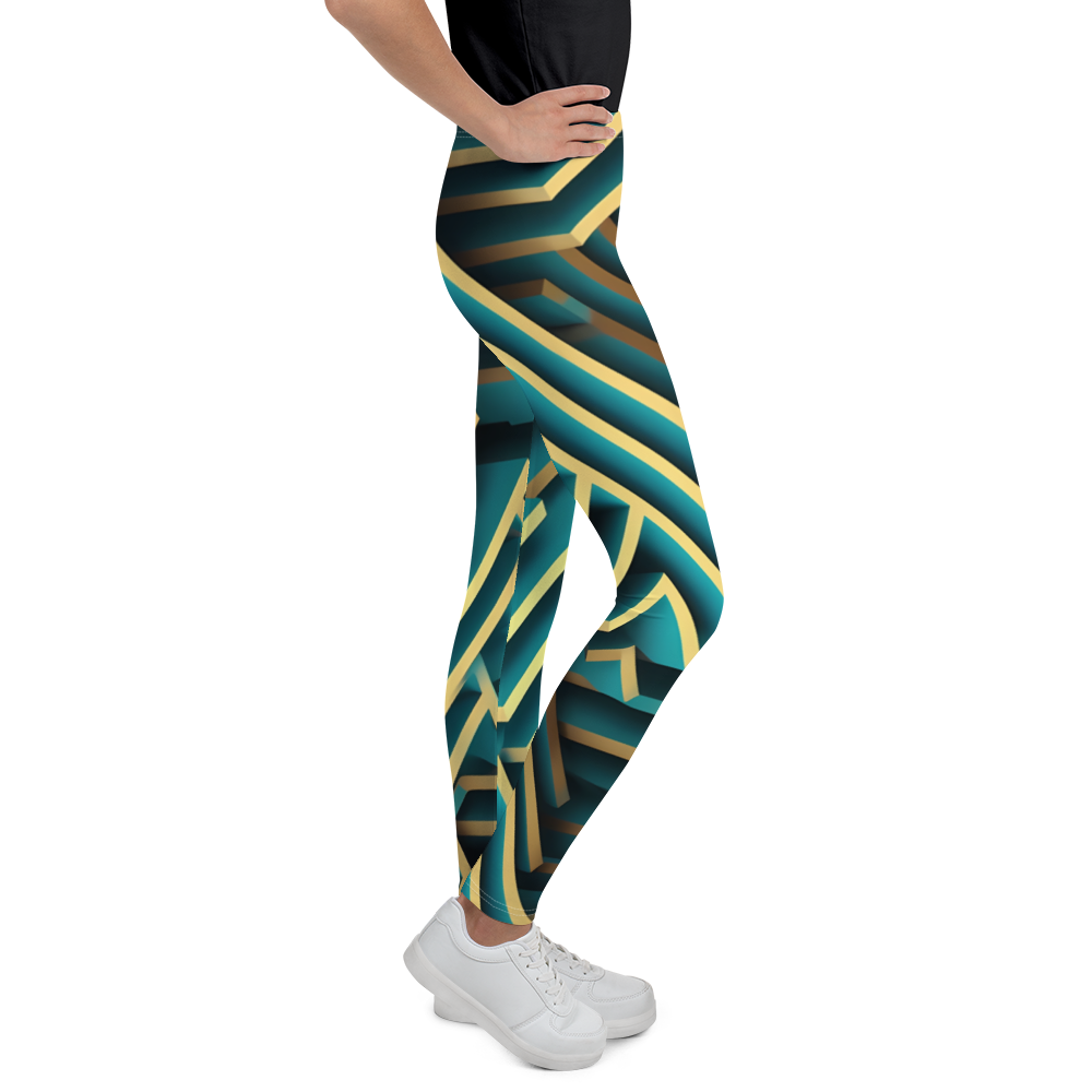 3D Maze Illusion | 3D Patterns | All-Over Print Youth Leggings - #5