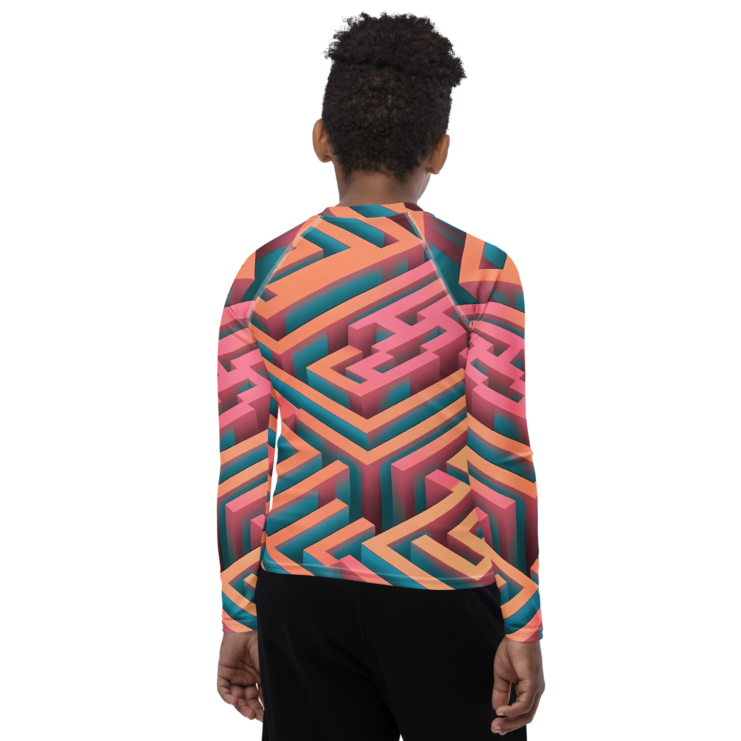 3D Maze Illusion | 3D Patterns | All-Over Print Youth Rash Guard - #1