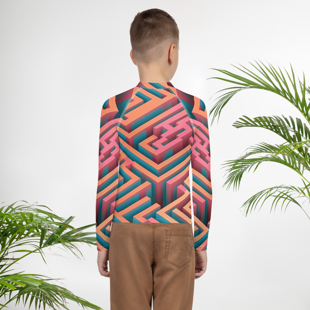 3D Maze Illusion | 3D Patterns | All-Over Print Youth Rash Guard - #1