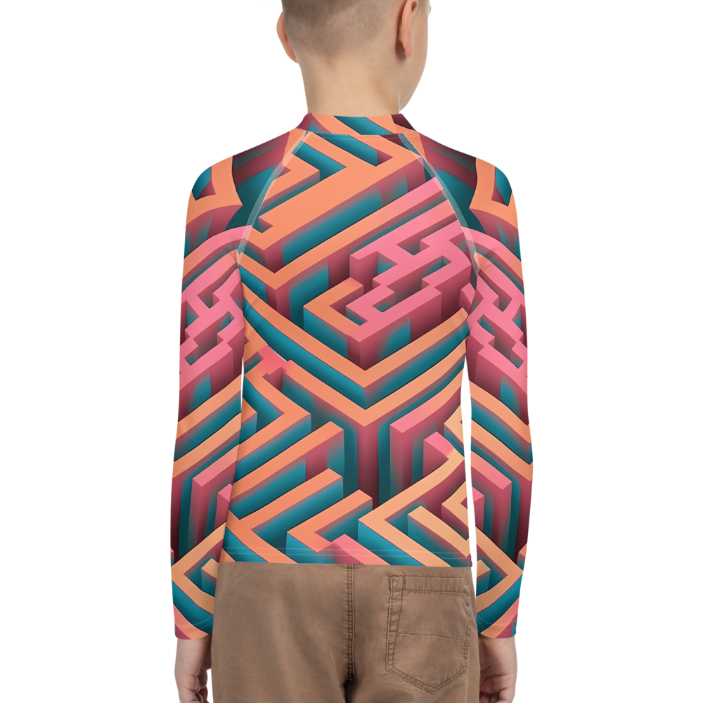 3D Maze Illusion | 3D Patterns | All-Over Print Youth Rash Guard - #1