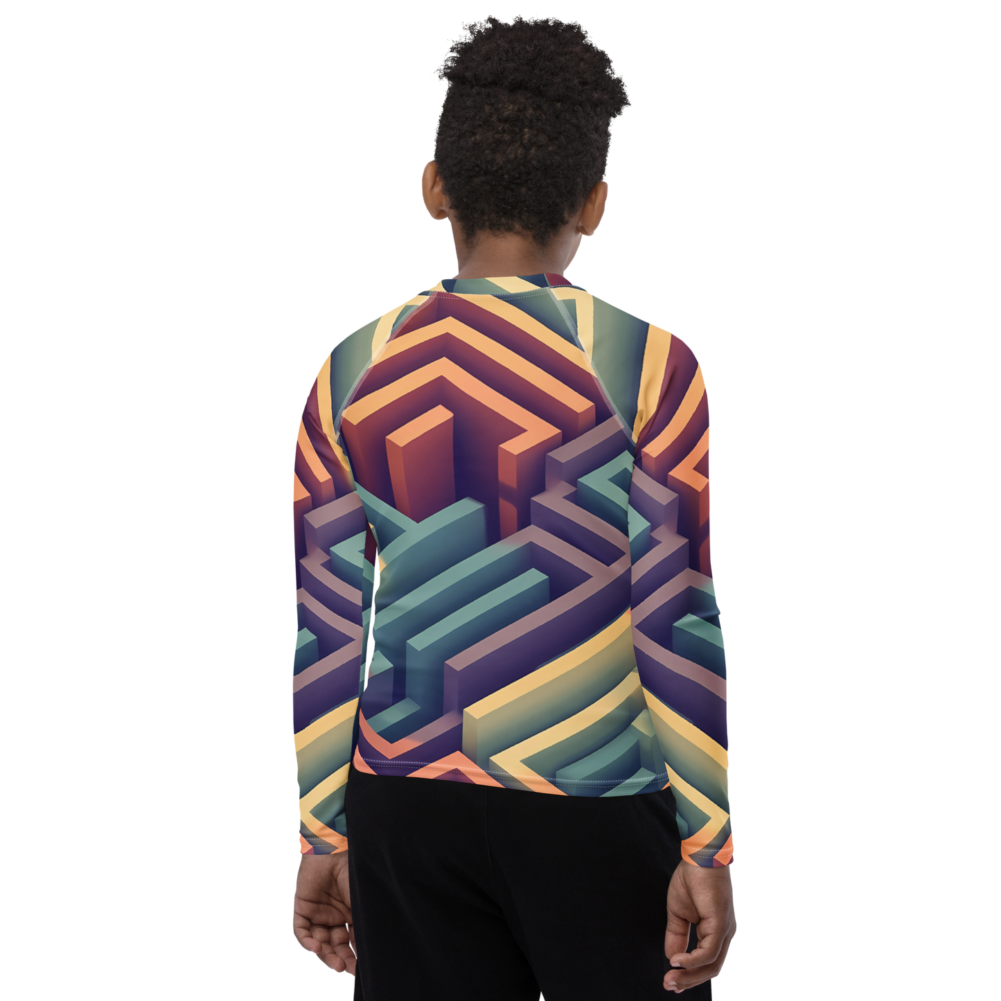 3D Maze Illusion | 3D Patterns | All-Over Print Youth Rash Guard - #3