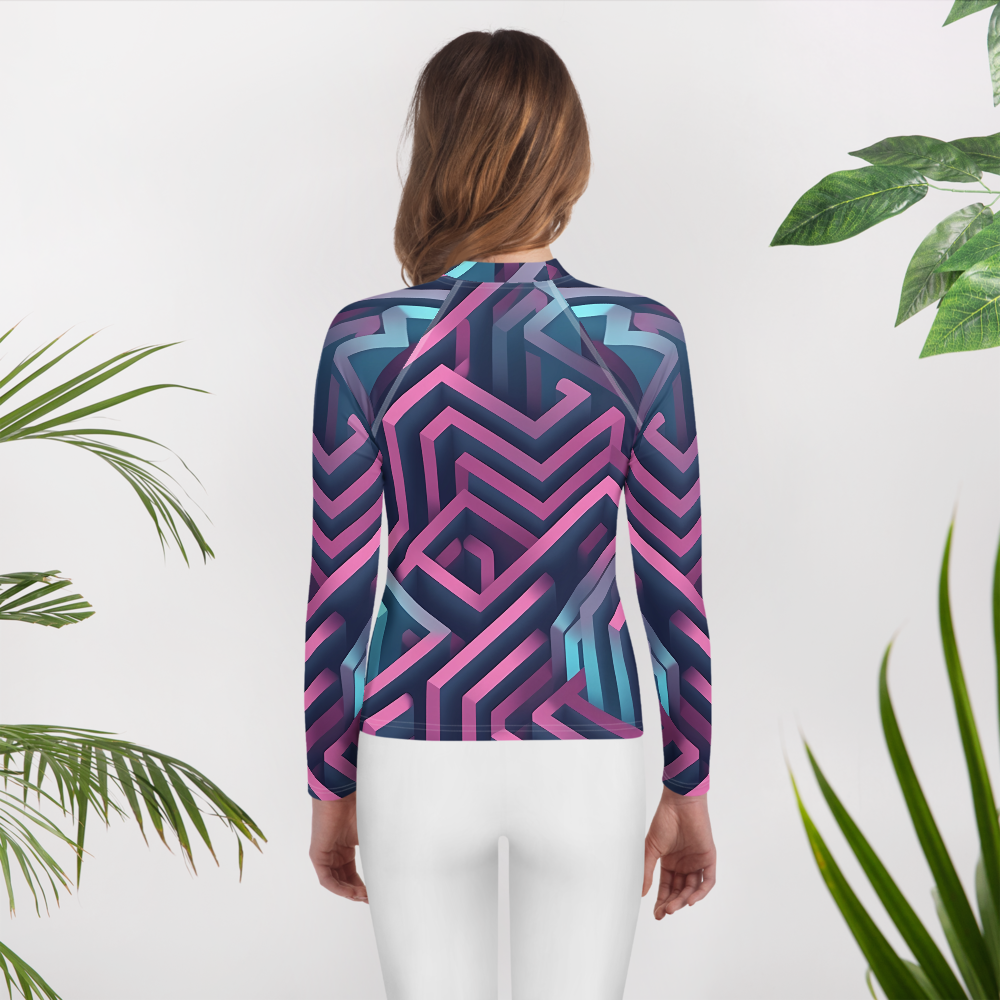 3D Maze Illusion | 3D Patterns | All-Over Print Youth Rash Guard - #4