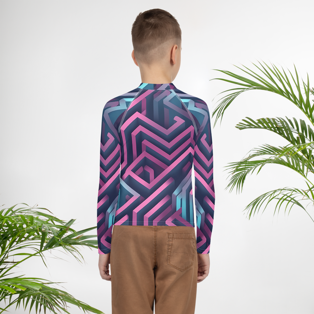 3D Maze Illusion | 3D Patterns | All-Over Print Youth Rash Guard - #4