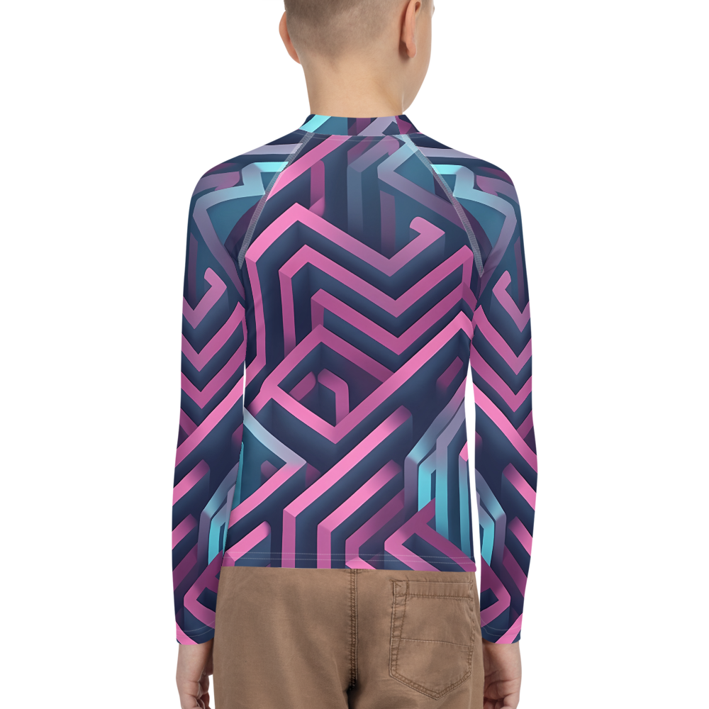 3D Maze Illusion | 3D Patterns | All-Over Print Youth Rash Guard - #4