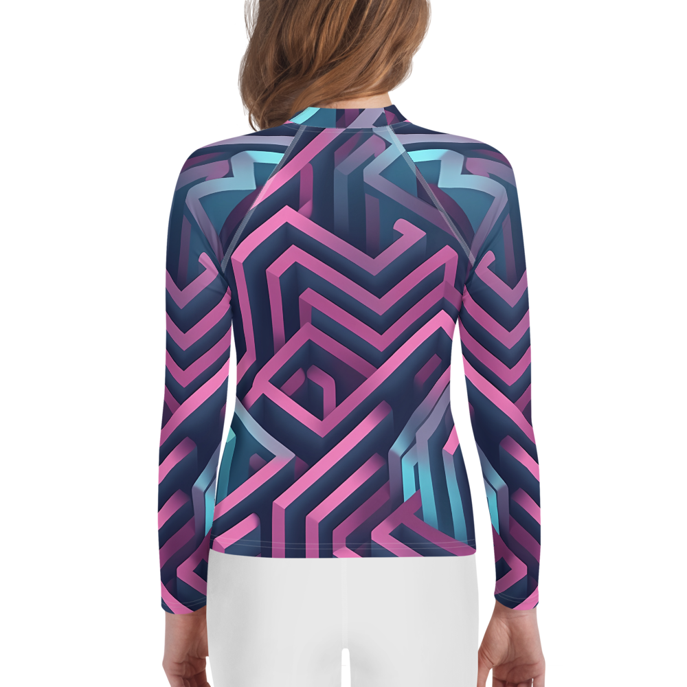 3D Maze Illusion | 3D Patterns | All-Over Print Youth Rash Guard - #4