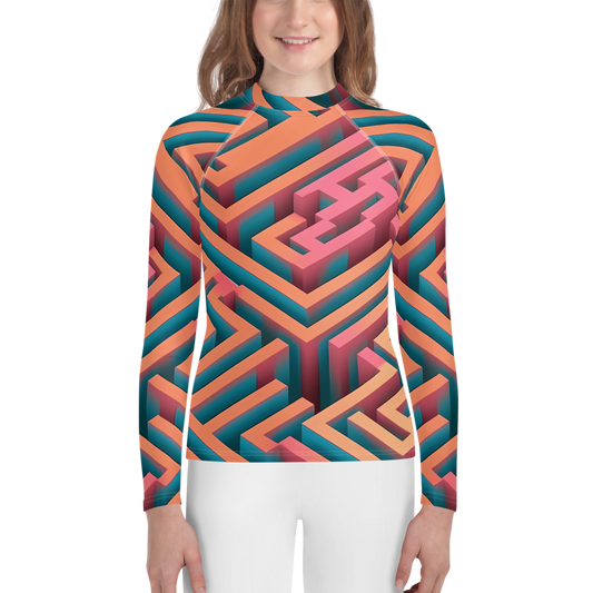 3D Maze Illusion | 3D Patterns | All-Over Print Youth Rash Guard - #1