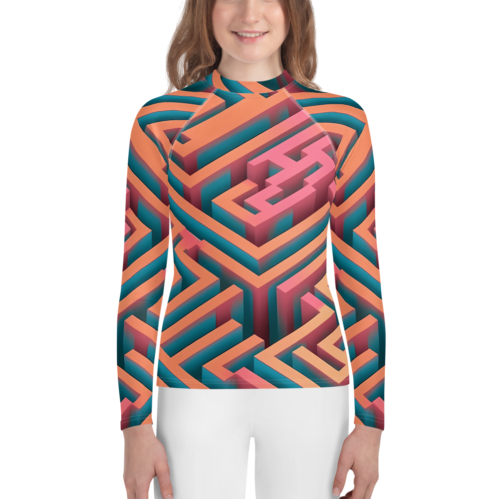 3D Maze Illusion | 3D Patterns | All-Over Print Youth Rash Guard - #1