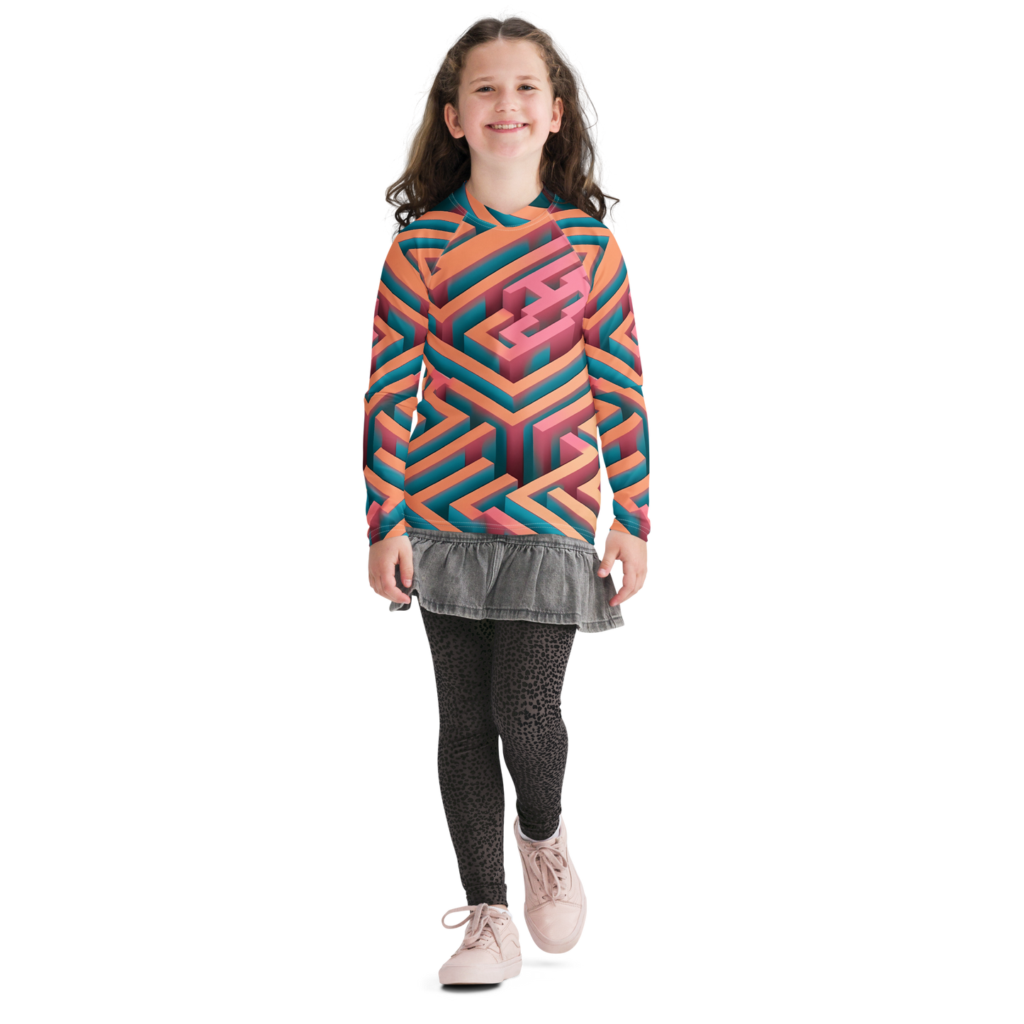 3D Maze Illusion | 3D Patterns | All-Over Print Youth Rash Guard - #1