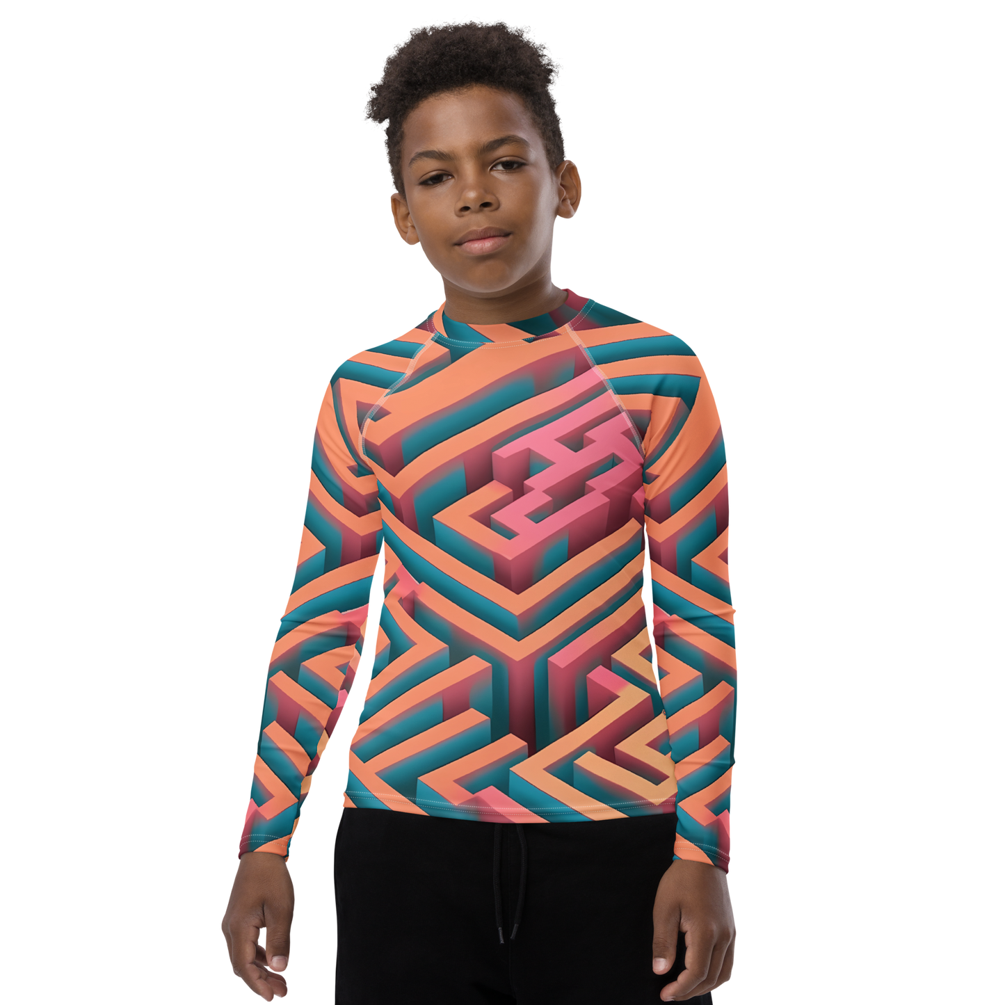 3D Maze Illusion | 3D Patterns | All-Over Print Youth Rash Guard - #1