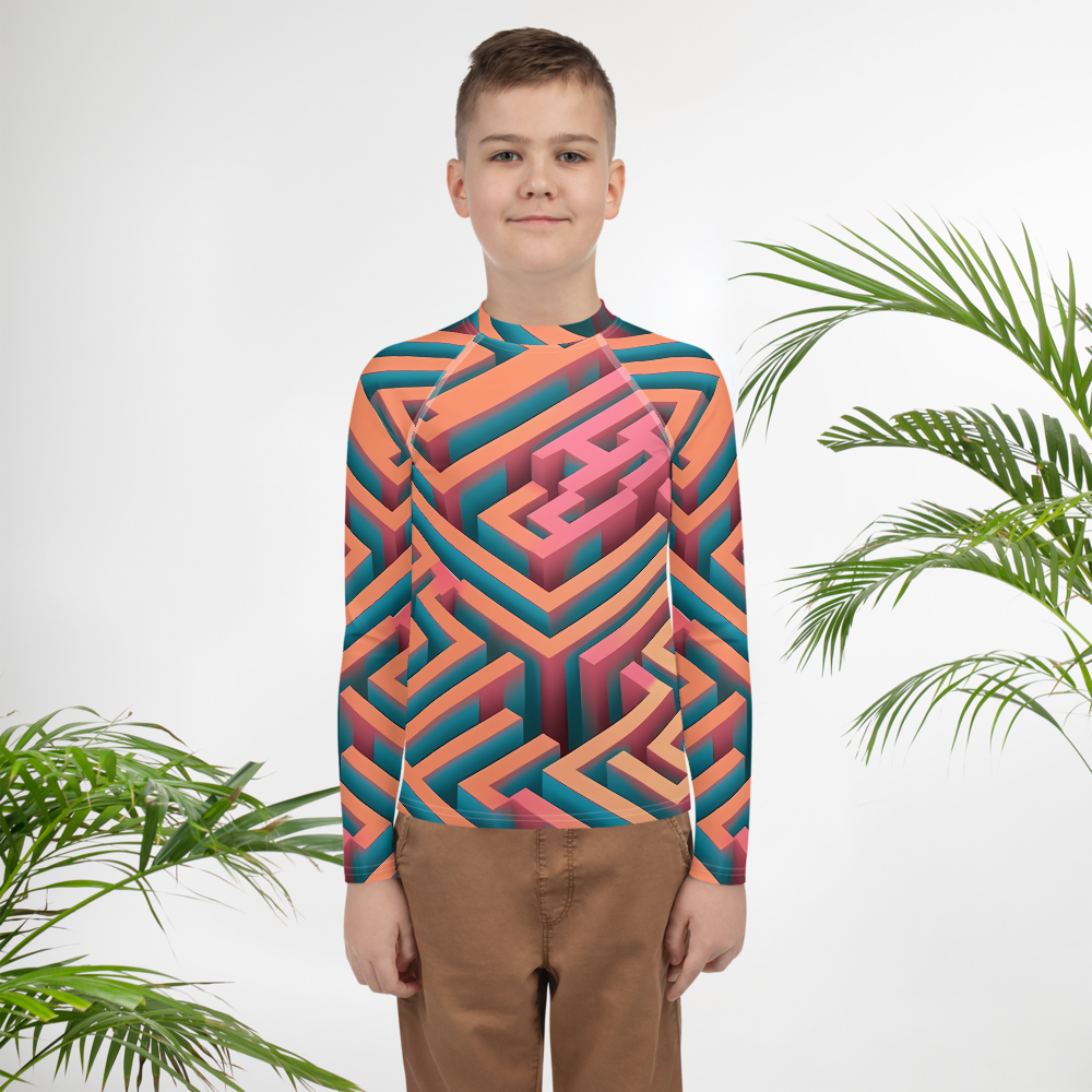 3D Maze Illusion | 3D Patterns | All-Over Print Youth Rash Guard - #1