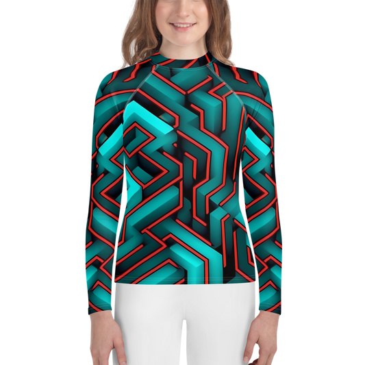 3D Maze Illusion | 3D Patterns | All-Over Print Youth Rash Guard - #2