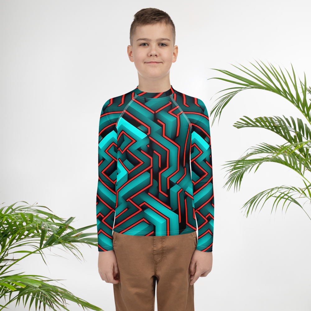 3D Maze Illusion | 3D Patterns | All-Over Print Youth Rash Guard - #2