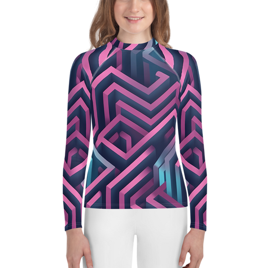3D Maze Illusion | 3D Patterns | All-Over Print Youth Rash Guard - #4