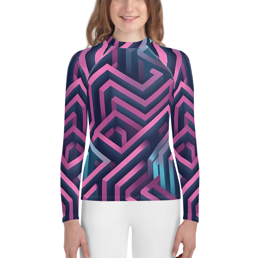 3D Maze Illusion | 3D Patterns | All-Over Print Youth Rash Guard - #4