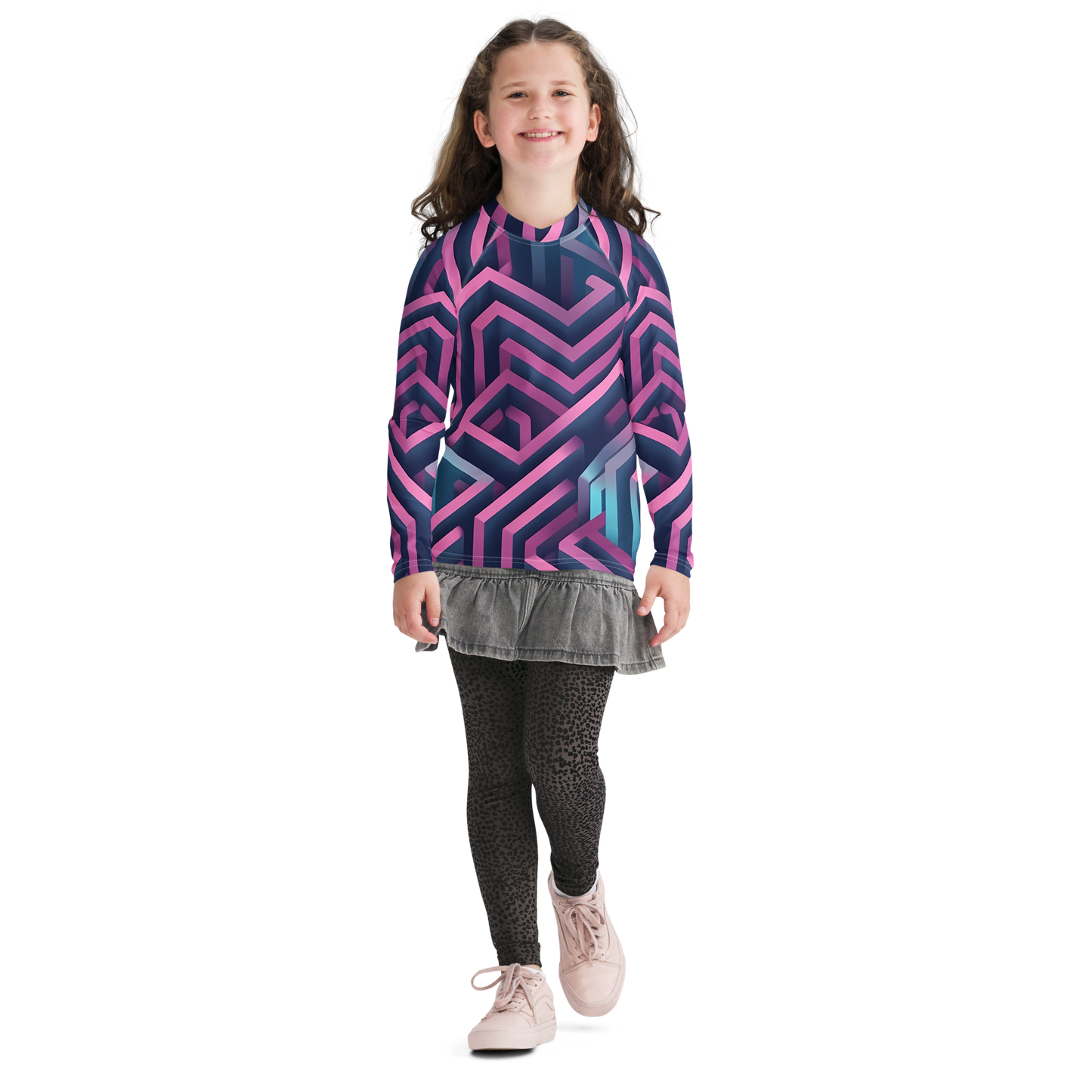 3D Maze Illusion | 3D Patterns | All-Over Print Youth Rash Guard - #4