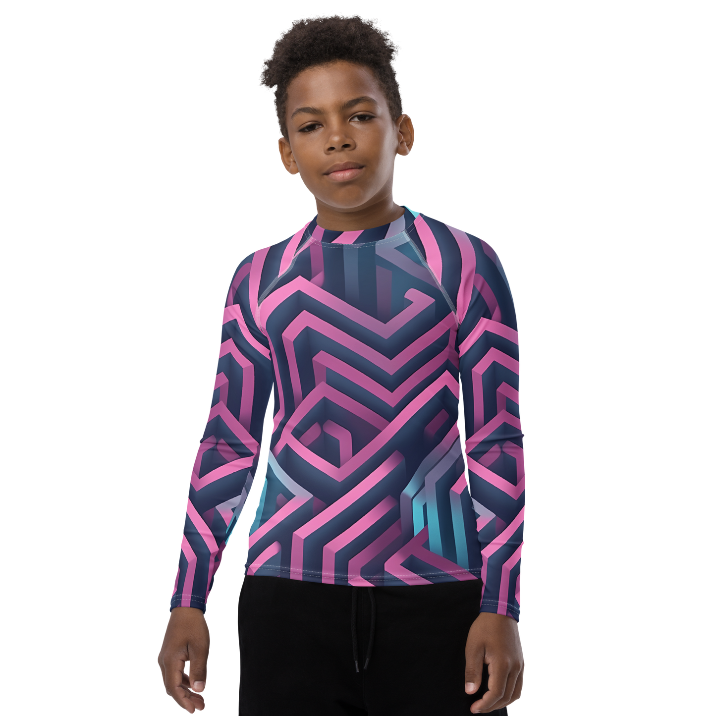 3D Maze Illusion | 3D Patterns | All-Over Print Youth Rash Guard - #4