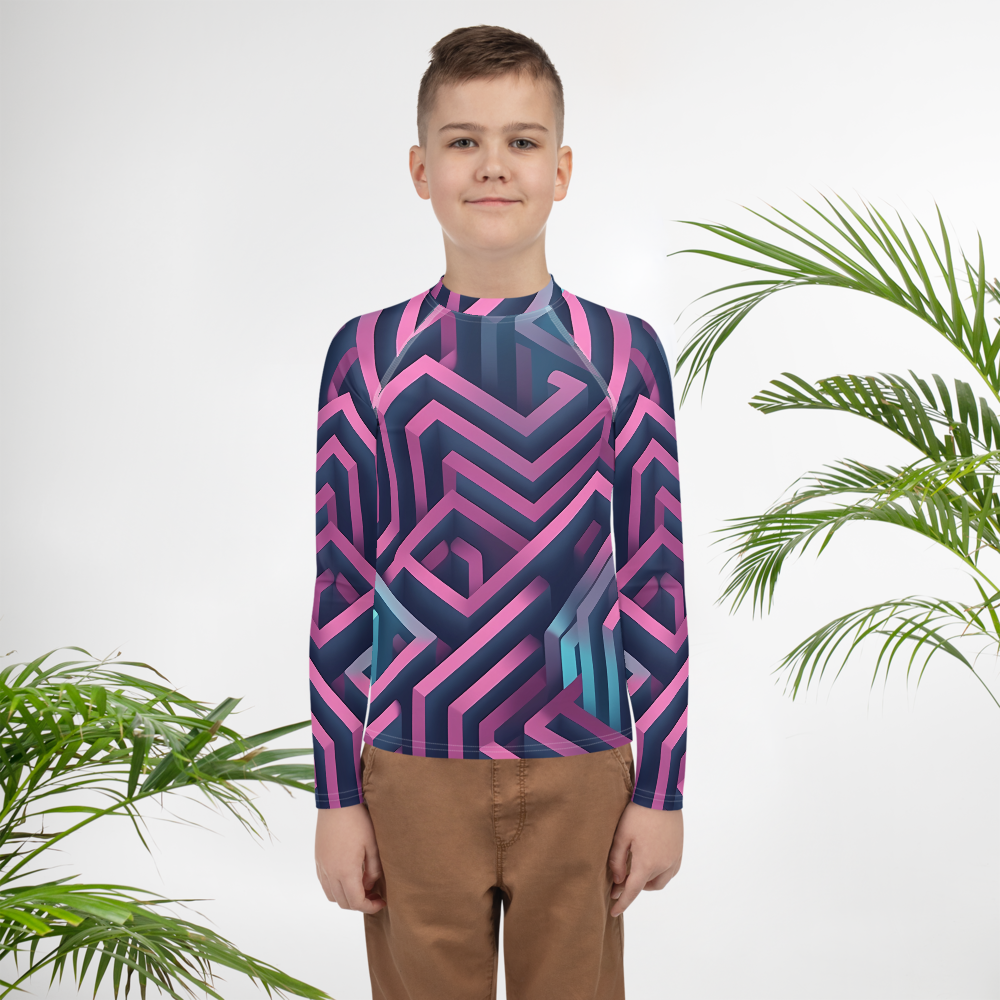 3D Maze Illusion | 3D Patterns | All-Over Print Youth Rash Guard - #4