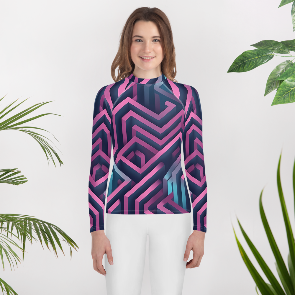 3D Maze Illusion | 3D Patterns | All-Over Print Youth Rash Guard - #4