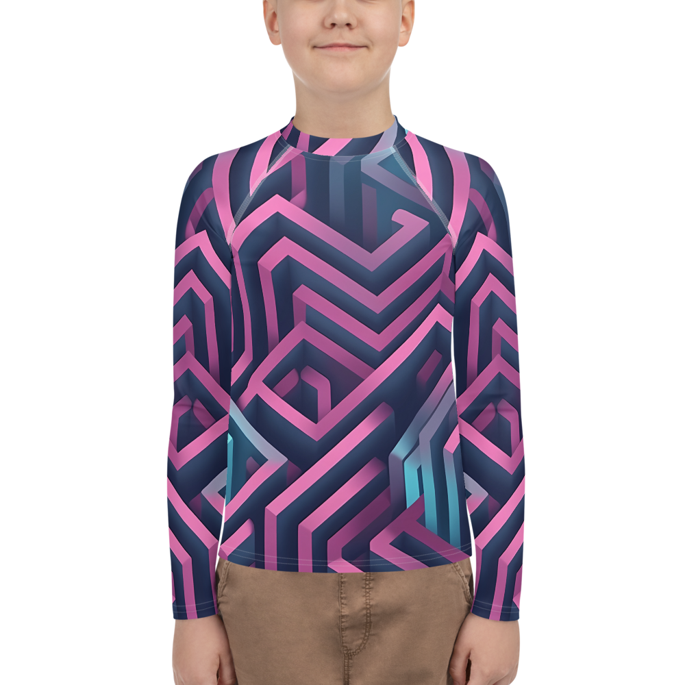 3D Maze Illusion | 3D Patterns | All-Over Print Youth Rash Guard - #4