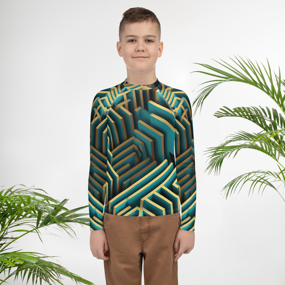 3D Maze Illusion | 3D Patterns | All-Over Print Youth Rash Guard - #5