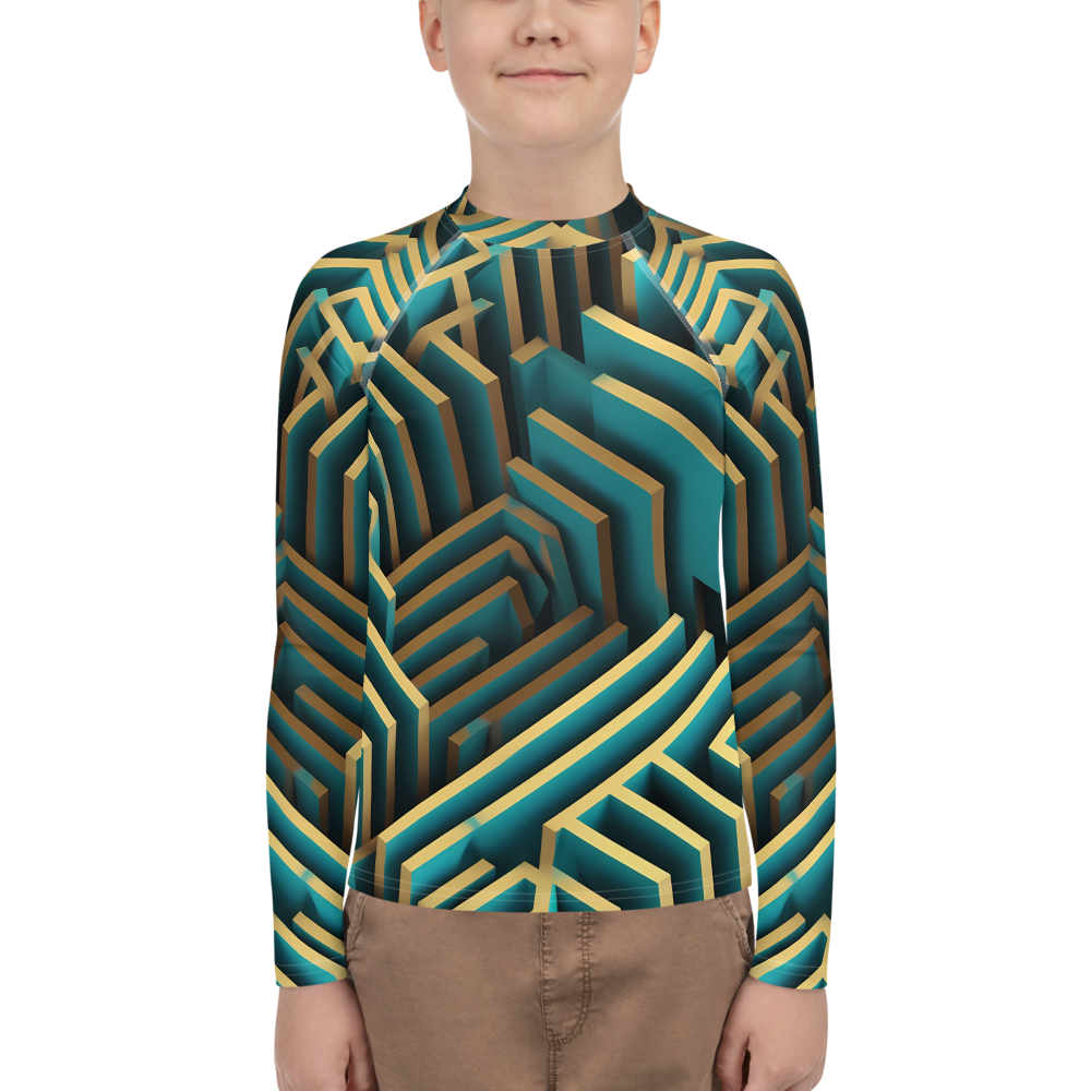 3D Maze Illusion | 3D Patterns | All-Over Print Youth Rash Guard - #5