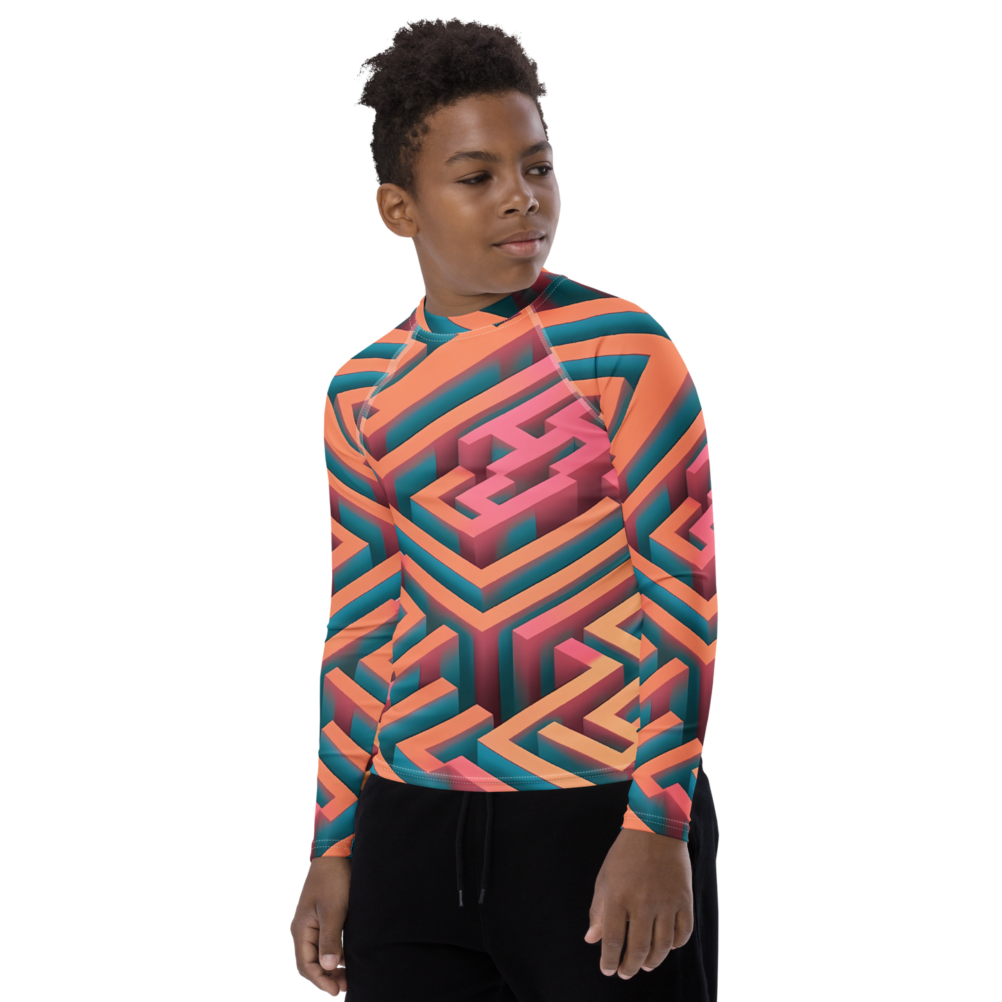 3D Maze Illusion | 3D Patterns | All-Over Print Youth Rash Guard - #1