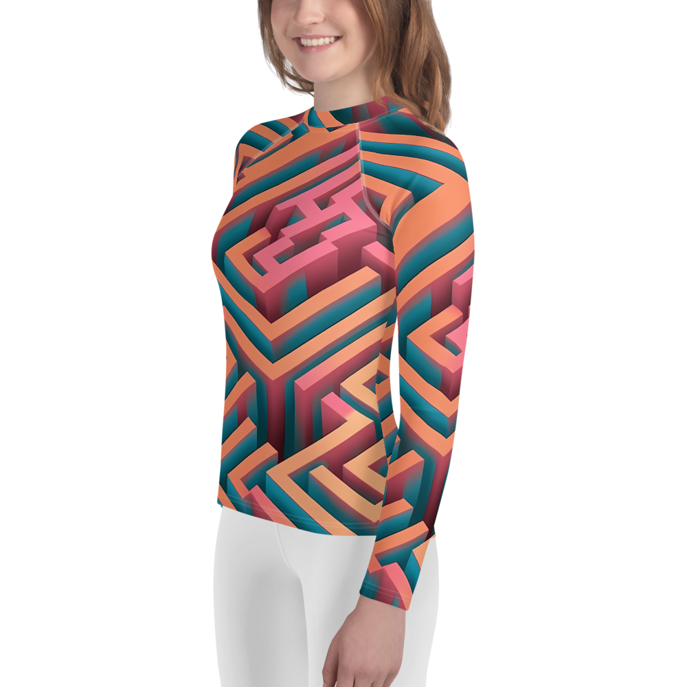 3D Maze Illusion | 3D Patterns | All-Over Print Youth Rash Guard - #1