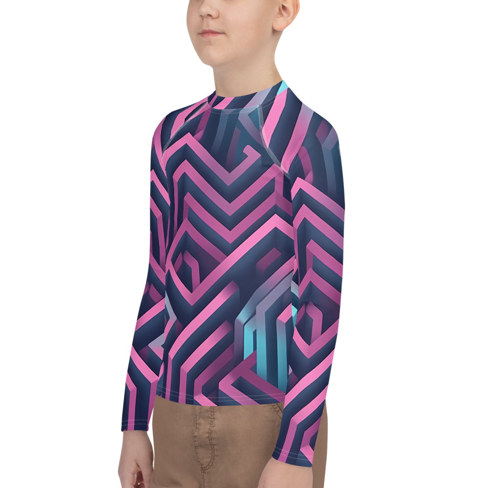 3D Maze Illusion | 3D Patterns | All-Over Print Youth Rash Guard - #4