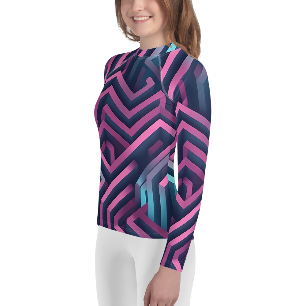 3D Maze Illusion | 3D Patterns | All-Over Print Youth Rash Guard - #4